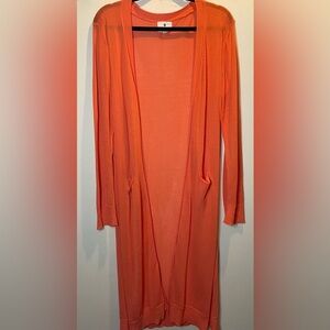 Betsey’s Boutique Shop Orange Long Open Front Cardigan Duster Size L